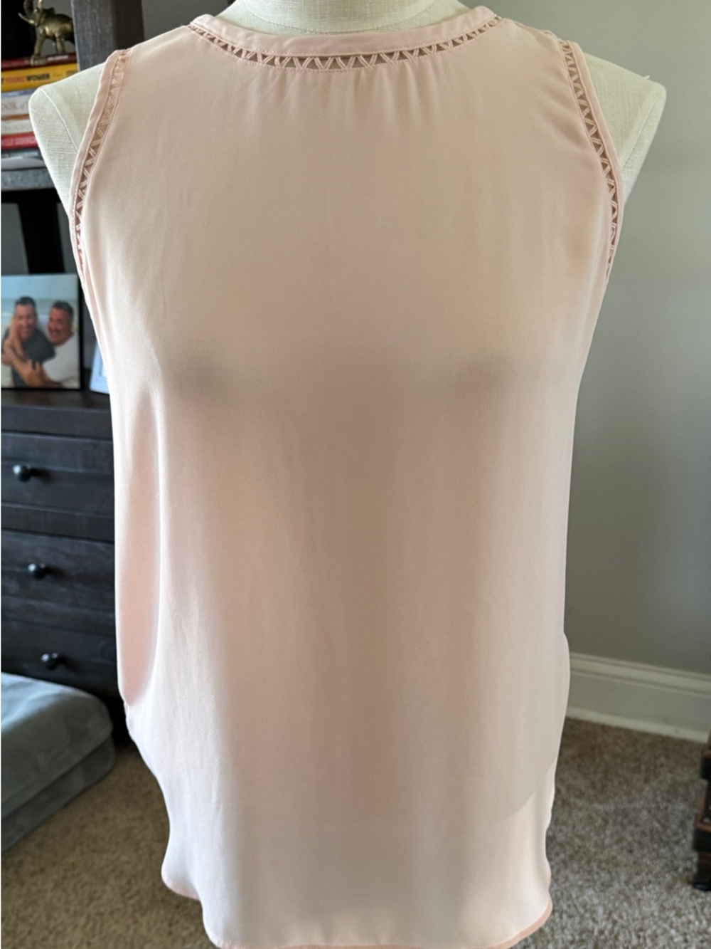 LOFT Blush Pink Sleeveless Shell with Ladder Trim